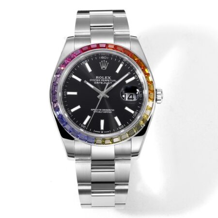 Rolex Date Just Black Rainbow Diamond (41MM)